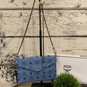Blue Logo Clutch with Chain Strap
